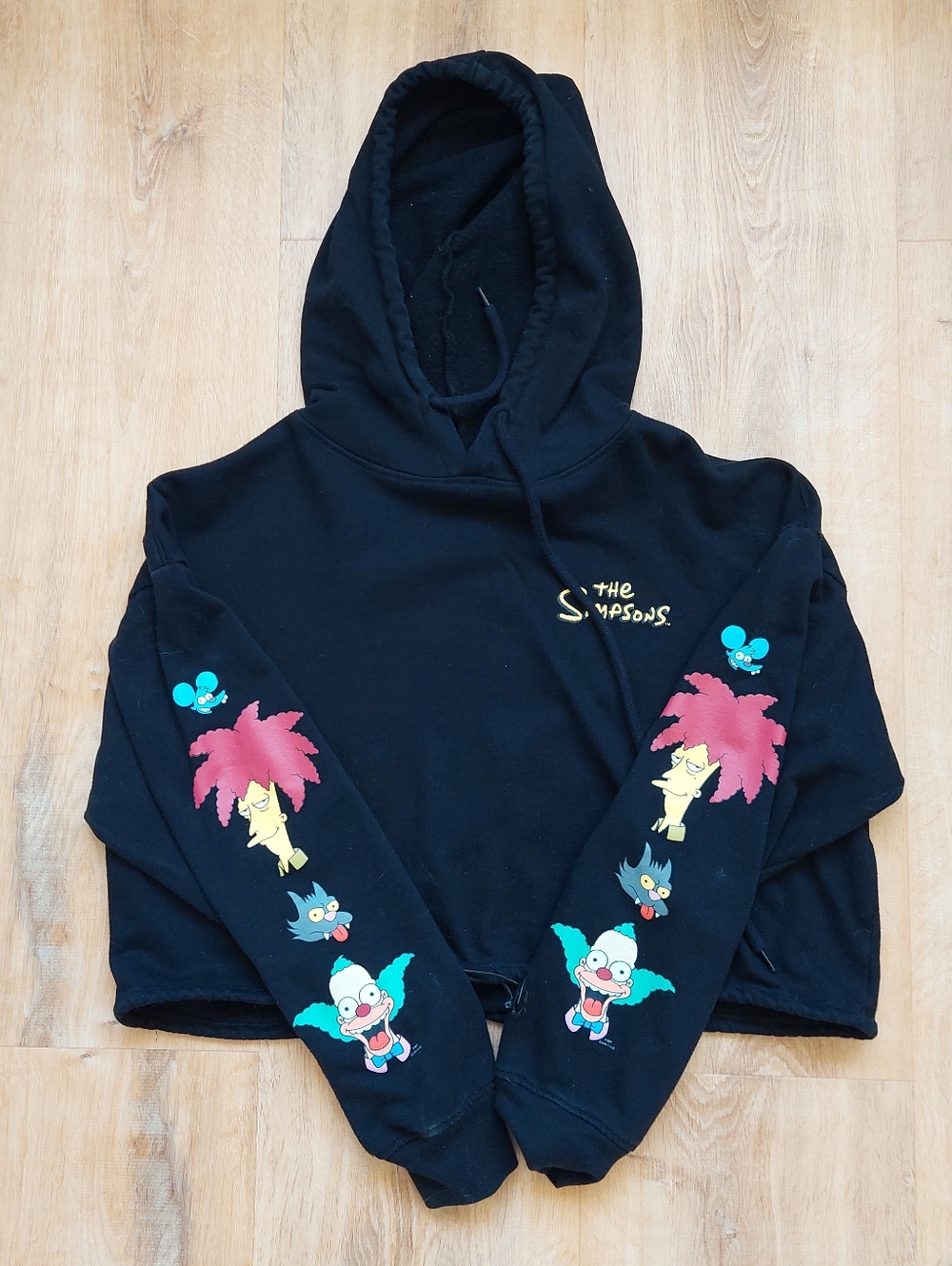 Black Graphic Hoodie - Character Sleeve Print The Simpsons Crop